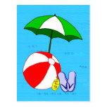 Beach Ball Pool Umbrella Template Postcard
