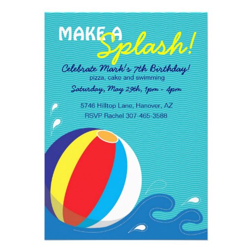 Beach Ball Swimming Birthday Pool Party Invitation