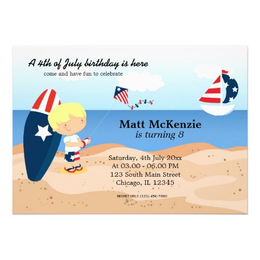 Beach Birthday Independence day party Personalized Invitation (front side)