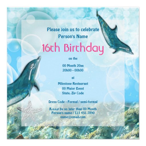 Beach birthday party tropical dolphin personalized invite
