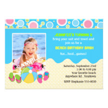Beach Birthday Photo Custom Announcement