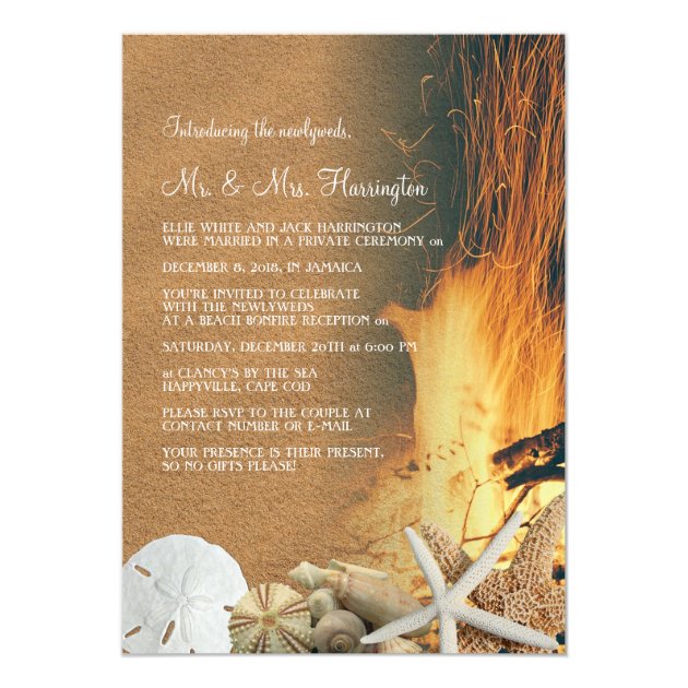 Beach Bonfire Reception Only Newlyweds Card