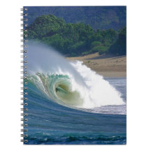 Beach break green surfing wave Java coast Spiral Notebook