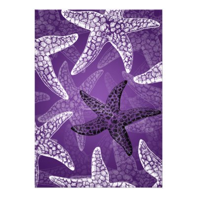 Beach Bridal Shower Starfish Purple Custom Announcements
