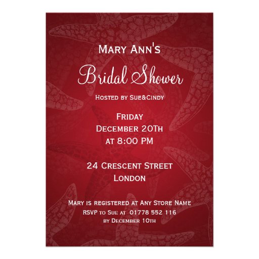 Beach Bridal Shower Starfish Red Personalized Invitations