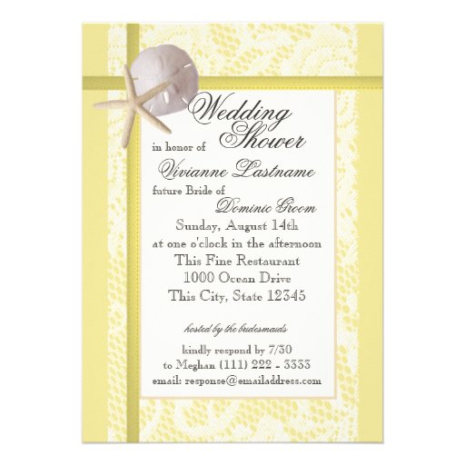 Beach Bridal Shower Yellow Custom Announcements