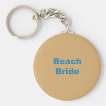 Beach Bride Blue Letters on Light Brown Background Keychain