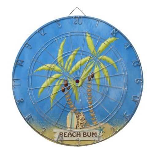Beach Bum, Surfboards, Palm Trees and Sand Dart Board Zazzle