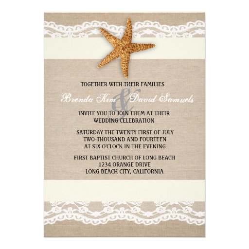 Beach Burlap Lace Wedding Invitation