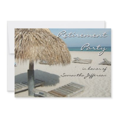 Beach Cabana Scene Retirement Party Invitations by CustomInvites