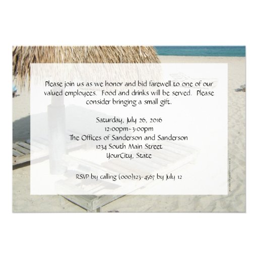 Beach Cabana Scene Retirement Party Invitations