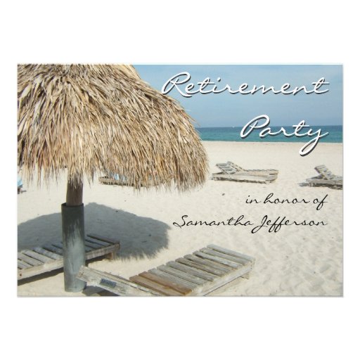 Beach Cabana Scene Retirement Party Invitations (front side)