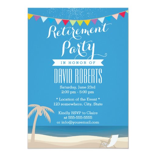 Beach Chair & Palm Tree Retirement Party 5x7 Paper Invitation Card 