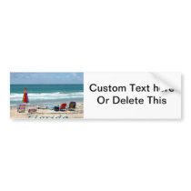 beach chairs surfboards umbrellas sand ocean bumper stickers