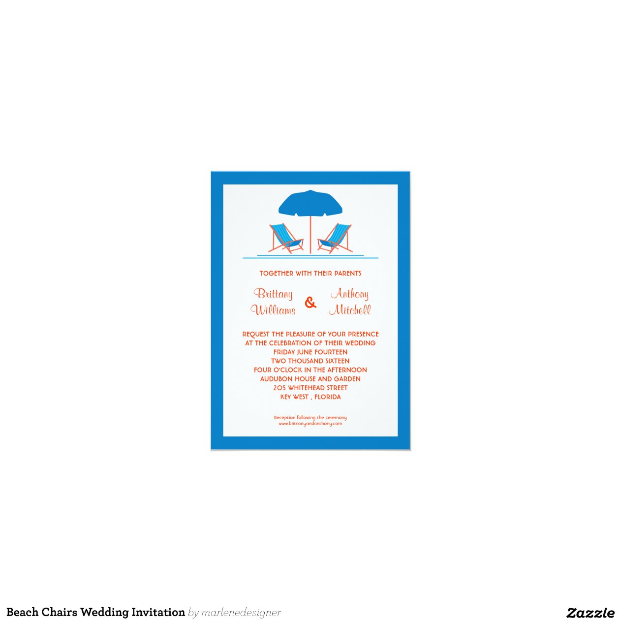 Beach Chairs Wedding Invitation 5" X 7" Invitation Card Zazzle