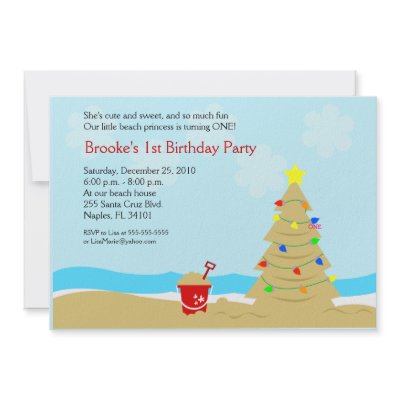Beach Christmas Tree Castle 5x7 Custom Invitation by allpetscherished
