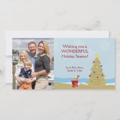 BEACH Christmas Tree Sand Castle Vacation 8x4 Photo Card