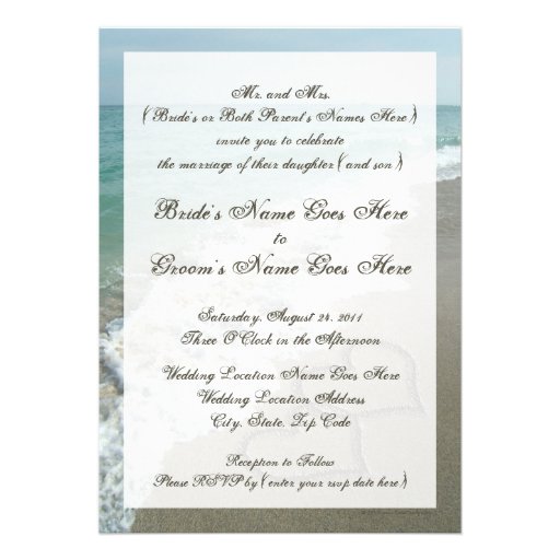Beach Destination Wedding 5x7, Sand Hearts Custom Invitations