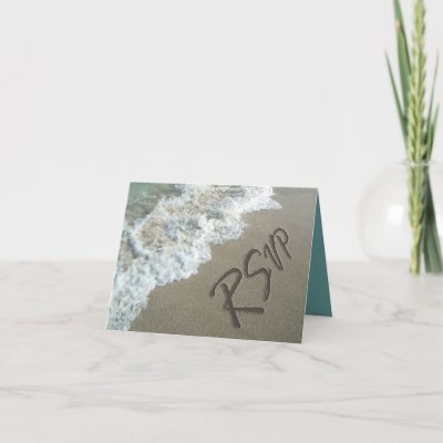 Beach Destination Wedding Sand Writing RSVP Cards by cutencomfy