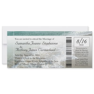 Beach Destination Wedding Ticket Invitation (10-pack)