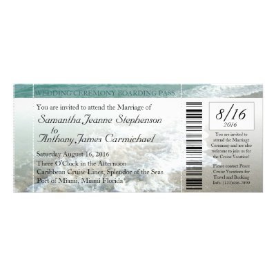 Beach Destination Wedding Ticket Invitation