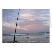 Beach Fishing at Sunset Greeting Cards
