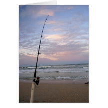 Beach Fishing at Sunset Greeting Cards