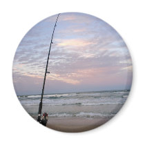 Beach Fishing at Sunset Magnets