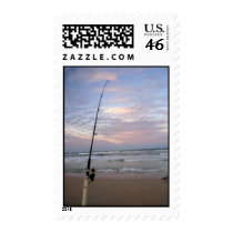Beach Fishing Postage Stamp