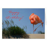 Beach Flamingo Happy Birthday Card