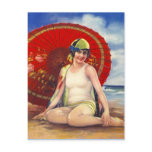 Beach Flapper Girl Postcard Asian Umbrella Cloche