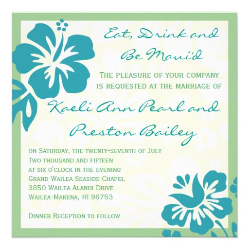 Beach Flowers Blue Green Wedding Invitation