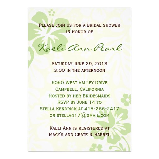 Beach Flowers Bridal Shower - Green Invites