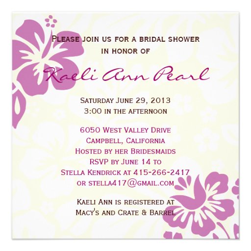 Beach Flowers Bridal Shower - Purple Custom Invites