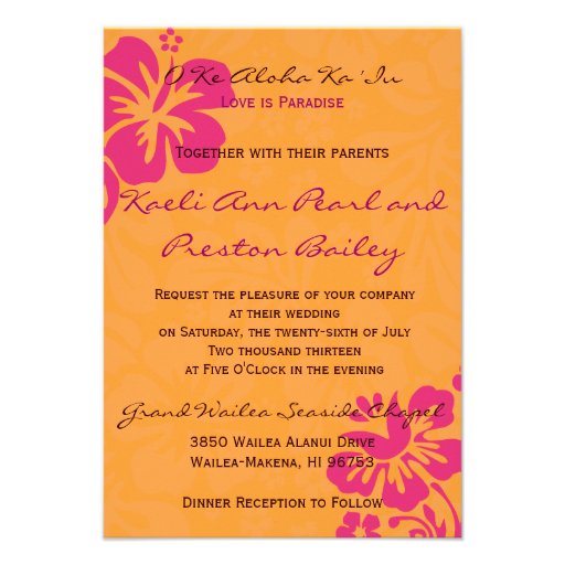 Beach Flowers - Orange/Fuschia (5x7) Personalized Invitations