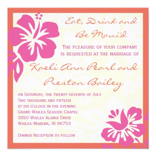 Beach Flowers Pink Orange Wedding Invitation