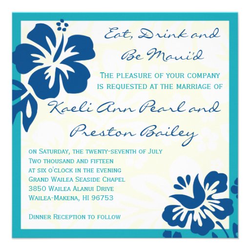 Beach Flowers Shades of Blue Wedding Invitation