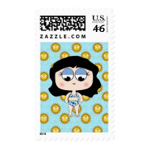 beach girl with Black hair Postage Stamp