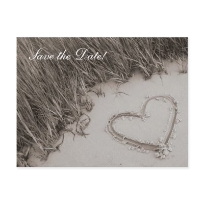 Beach Heart Sepia Save the Date Postcard