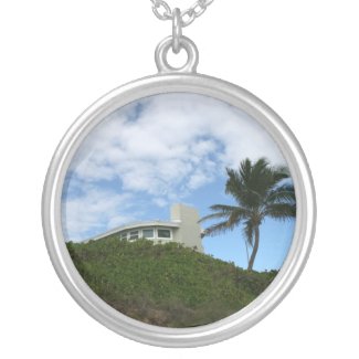 Beach House on Hill with sky and palm tree