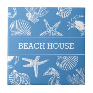 Beach House Sea Animals Drawings Ceramic Tile