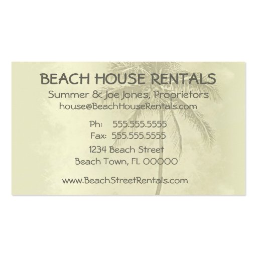 Beach House Welcome Business Card (back side)