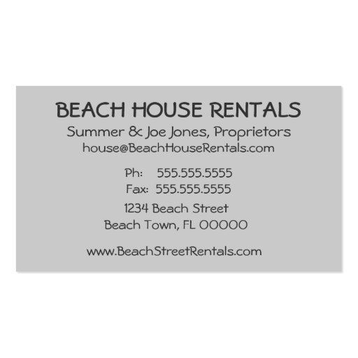 Beach House Welcome Business Cards (back side)