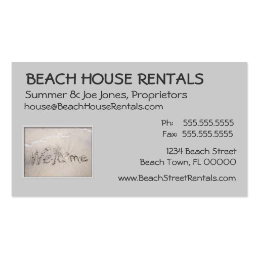 Beach House Welcome (extra pic) Business Card Template (back side)