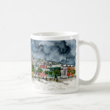 beach houses tropical art drawing coffee mugs