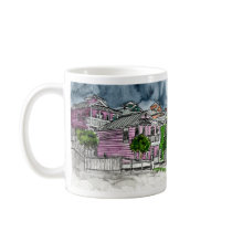 beach houses tropical art drawing coffee mugs
