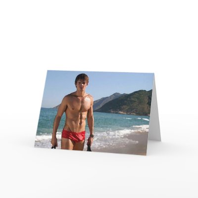 Beach Hunk Greeting Cards by markthaler