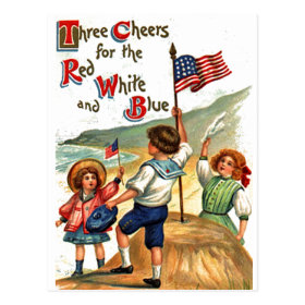 Beach Kids 4th of July Flag Vintage Postcard Art