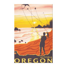 Beach & Kites - Astoria, Oregon Gallery Wrapped Canvas
