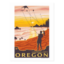 Beach & Kites - Lincoln City, Oregon Postcard